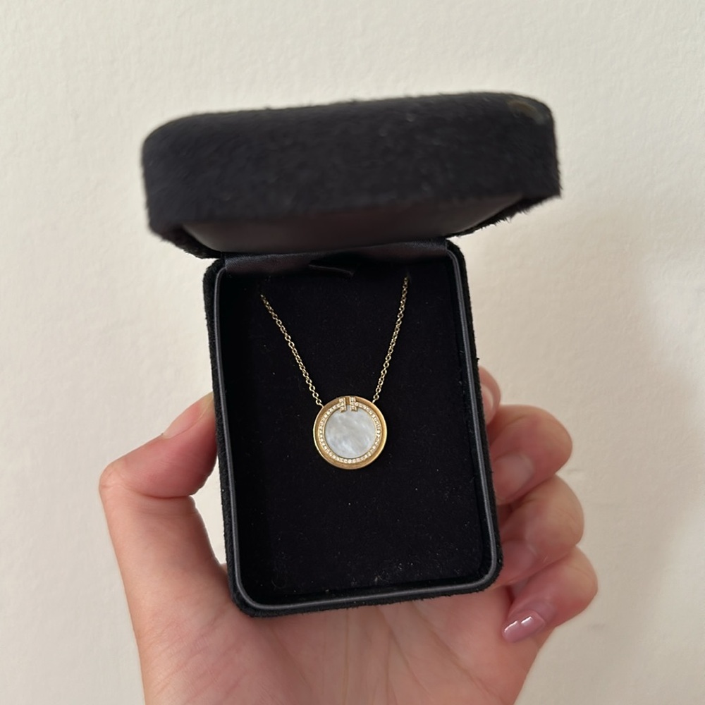 Tiffany Diamond and Mother of Pearl Circle Pendant Necklace